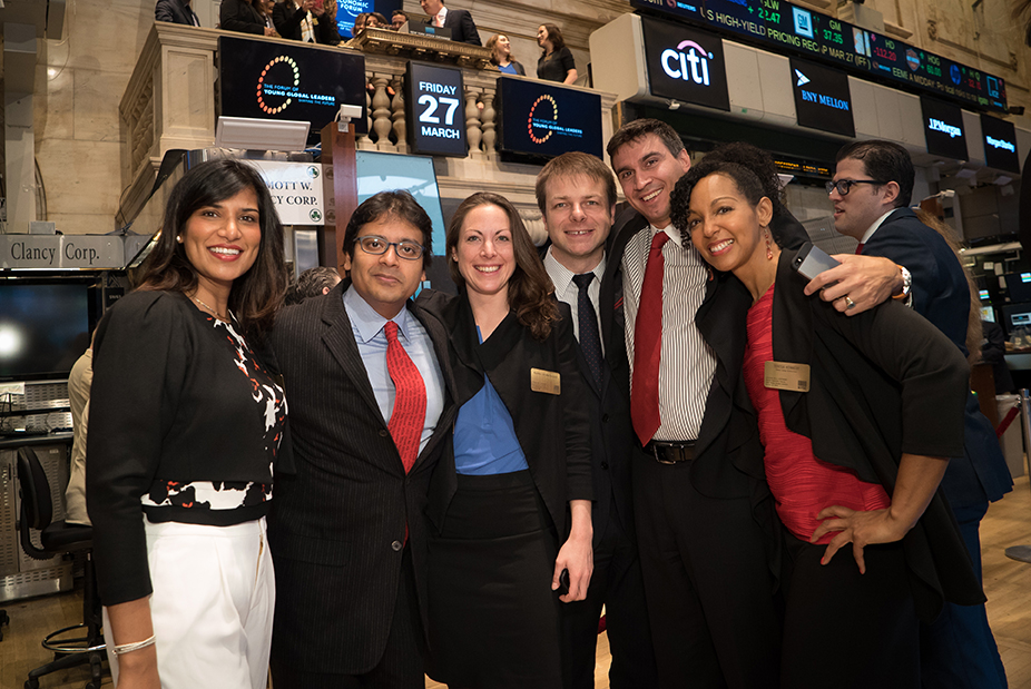 Teresa Kay-Aba Kennedy with fellow Young Global Leaders and World Economic Forum Members at Opening Bell Ceremony of New York Stock Exchange - March 27, 2015