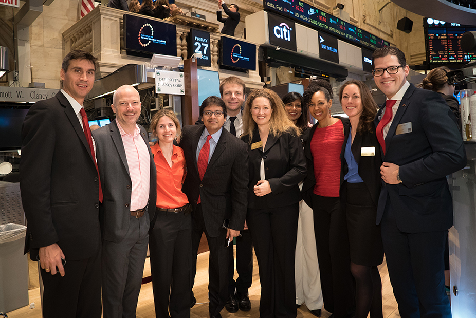 Teresa Kay-Aba Kennedy with fellow Young Global Leaders and World Economic Forum Members at Opening Bell Ceremony of New York Stock Exchange - March 27, 2015