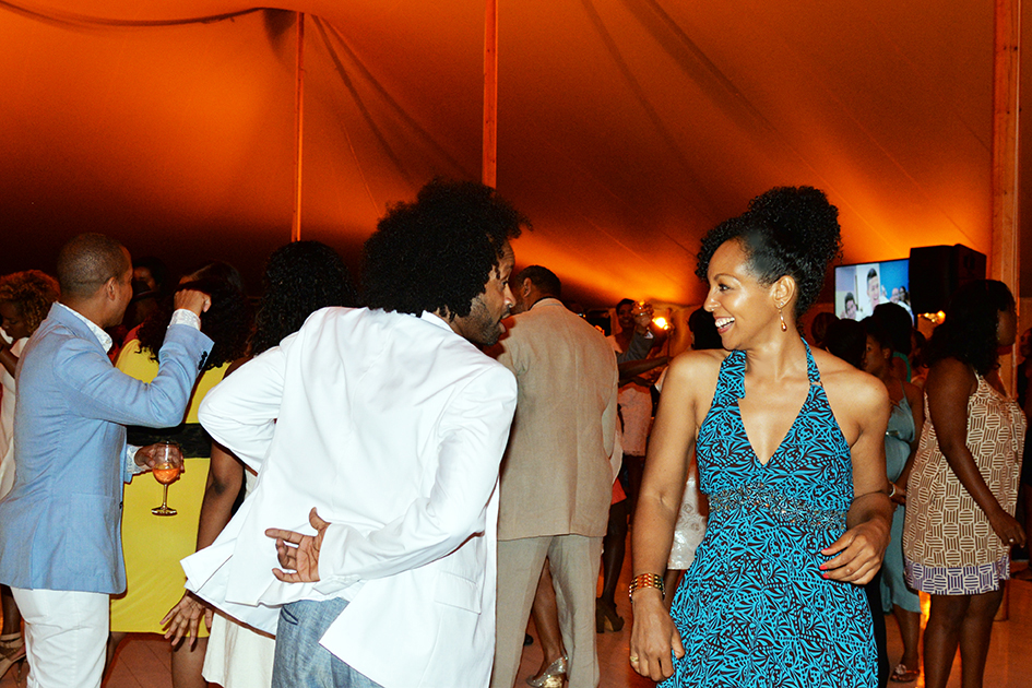 Teresa Kay-Aba Kennedy and Kyle Donovan dancing at the 2nd Annual All Star Code Benefit in East Hampton, July 25, 2015