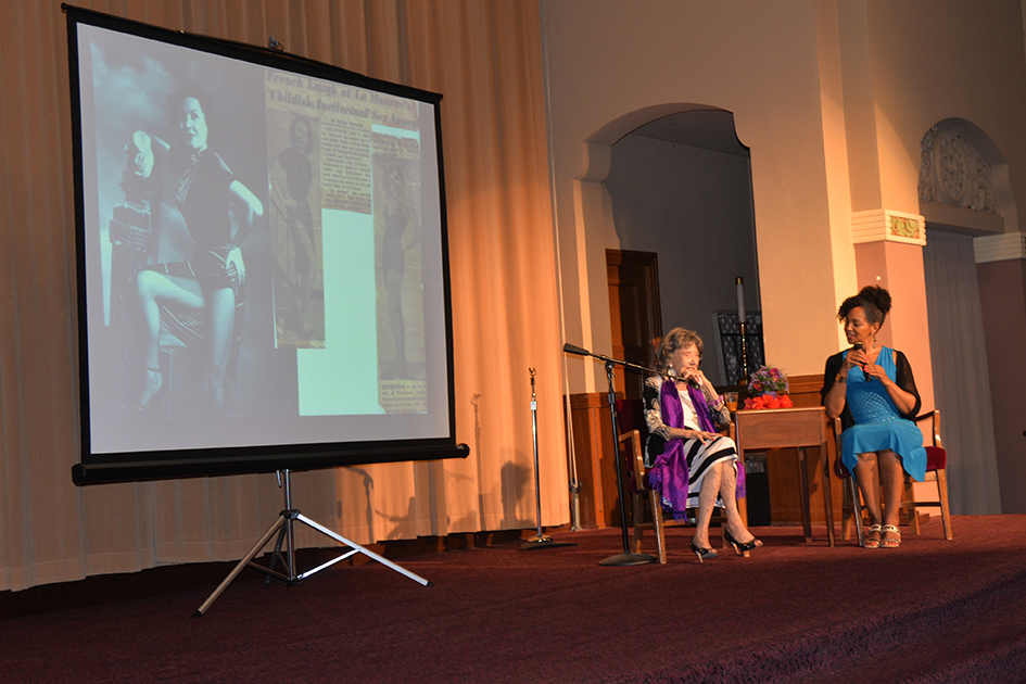 97-year-old yoga master Tao Porchon-Lynch and empowerment expert Teresa Kay-Aba Kennedy in "Conversation with a Master" in Kansas City