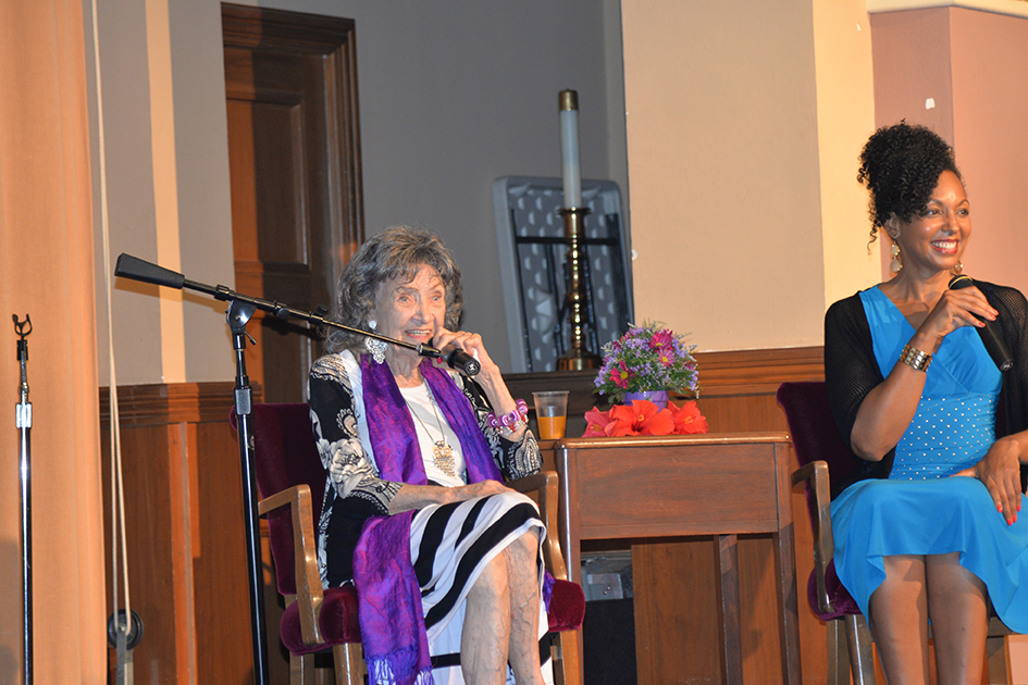 97-year-old yoga master Tao Porchon-Lynch and empowerment expert Teresa Kay-Aba Kennedy in "Conversation with a Master" in Kansas City