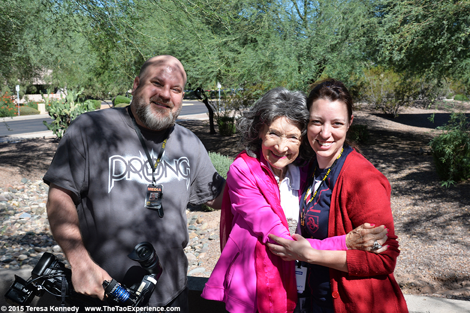 97-year-old yoga master Tao Porchon-Lynch with the team from The List, September 25th, 2015