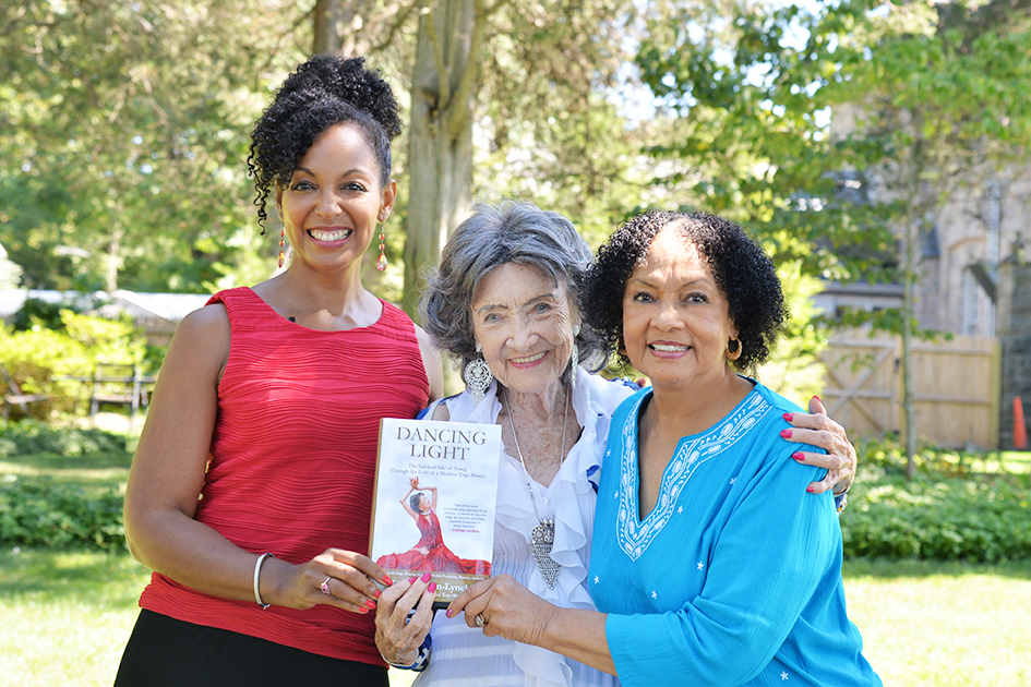 Teresa Kay-Aba Kennedy, Tao Porchon-Lynch, Janie Sykes-Kennedy with Dancing Light book they co-authored
