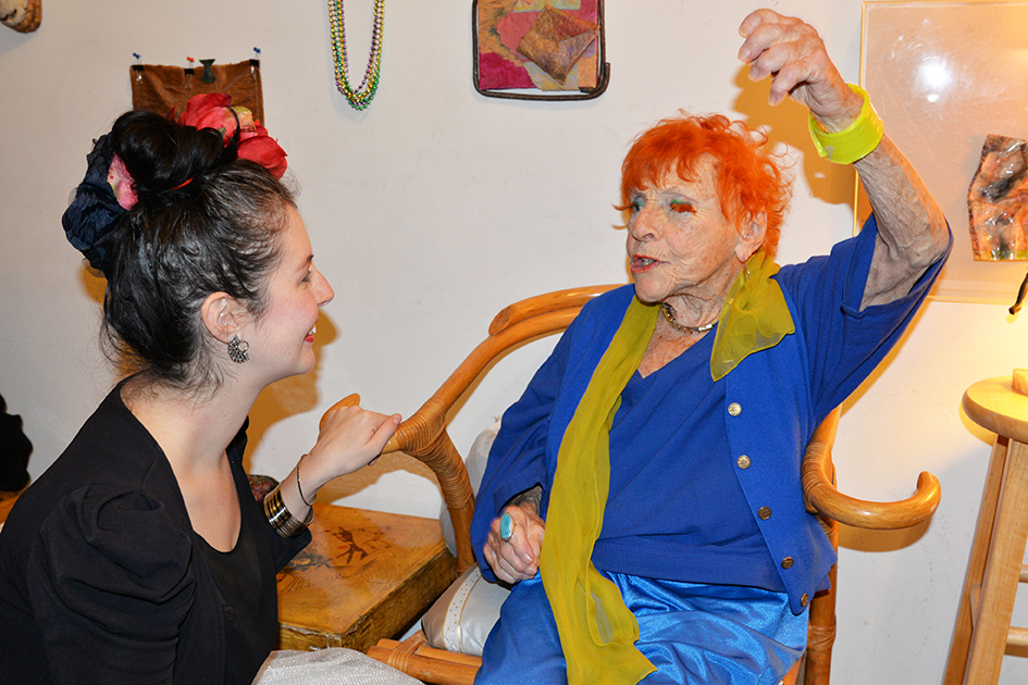 95-year-old Artist Ilona Royce-Smithkin holding court at party, October 24, 2015