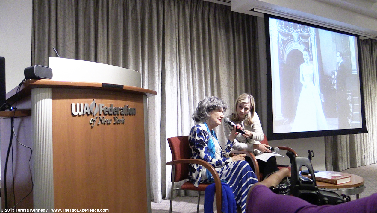 97-year-old yoga master Tao Porchon-Lynch with CNBC's Courtney Reagan at Harvard Business School Club event at UJA Federation in NY, September 30, 2015