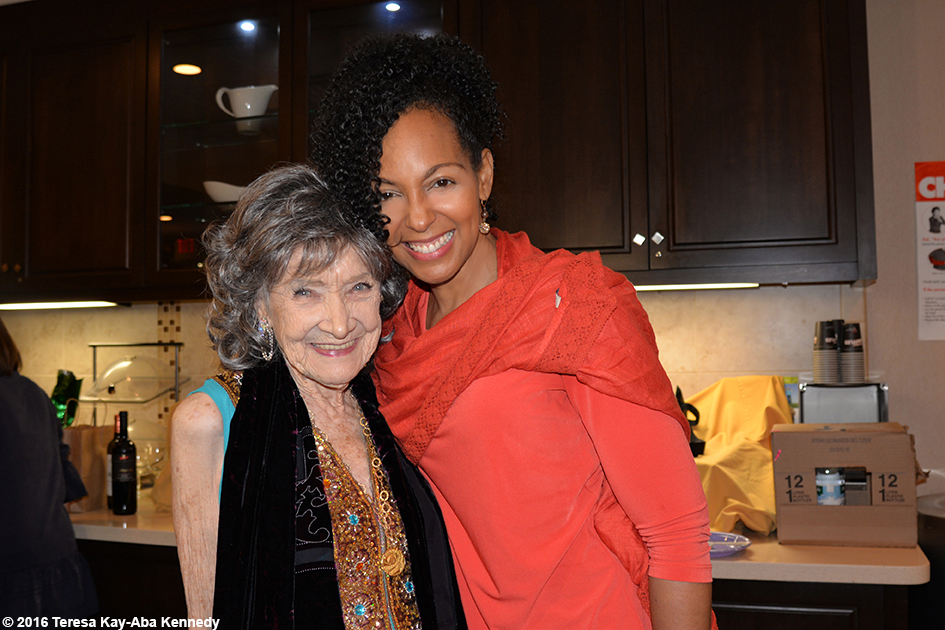97-year-old yoga master Tao Porchon-Lynch and Teresa Kay-Aba Kennedy at Tao's Spring Party - April 10, 2016