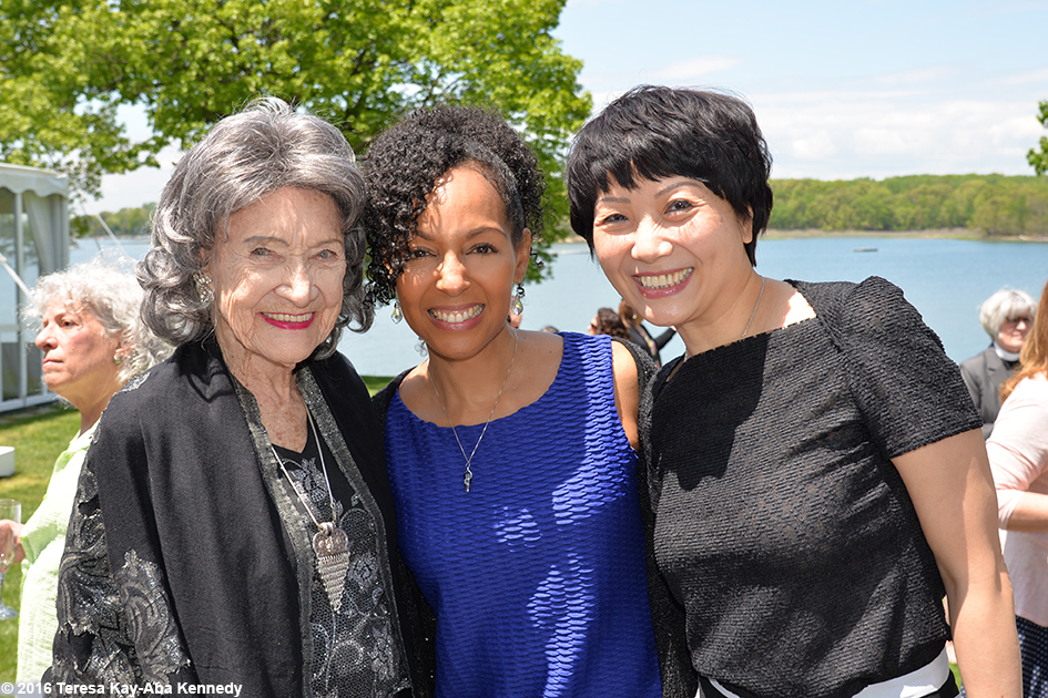 97-year-old yoga master Tao Porchon-Lynch with Teresa Kay-Aba Kennedy and Regina at Wainwright House Luncheon in Rye, New York - May 19, 2016