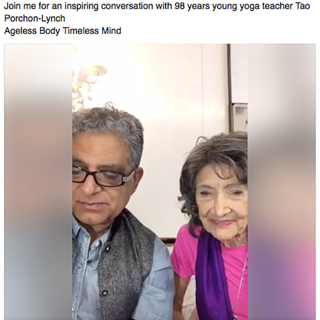 Dr. Deepak Chopra and 98-year-old yoga master Tao Porchon-Lynch - November 13, 2016